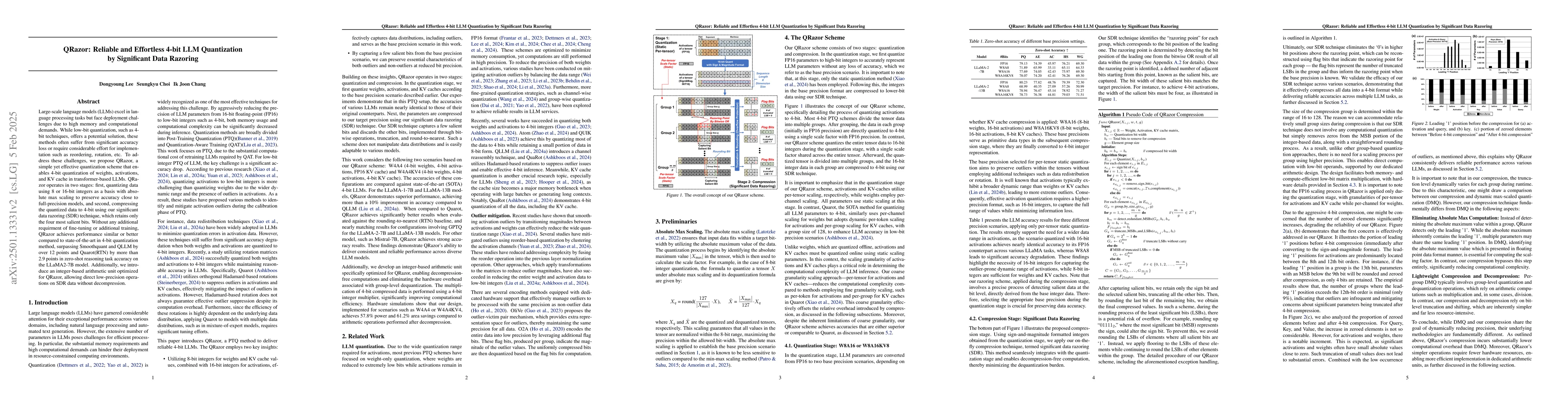 Thumbnail for Qrazor: Reliable and effortless 4-bit llm quantization by significant
  data razoring