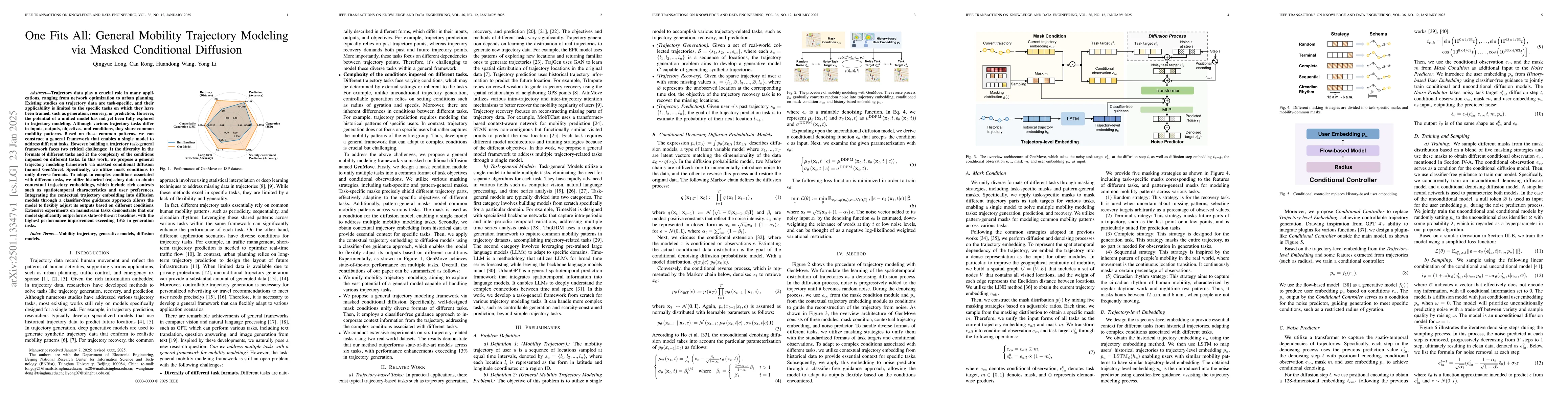 Thumbnail for One Fits All: General Mobility Trajectory Modeling via Masked
  Conditional Diffusion