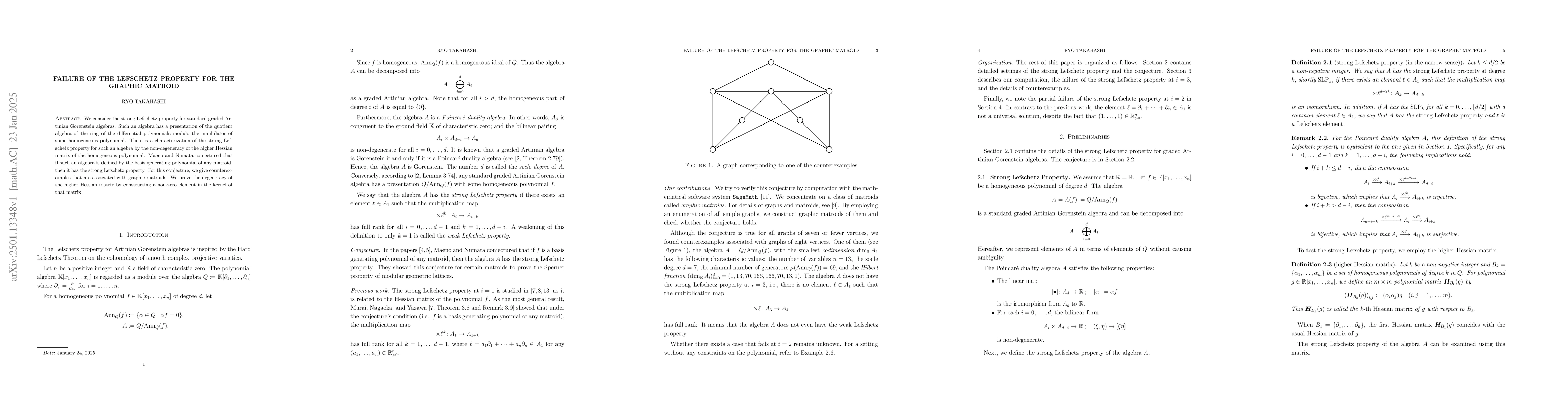 Thumbnail for Failure of the Lefschetz property for the Graphic Matroid