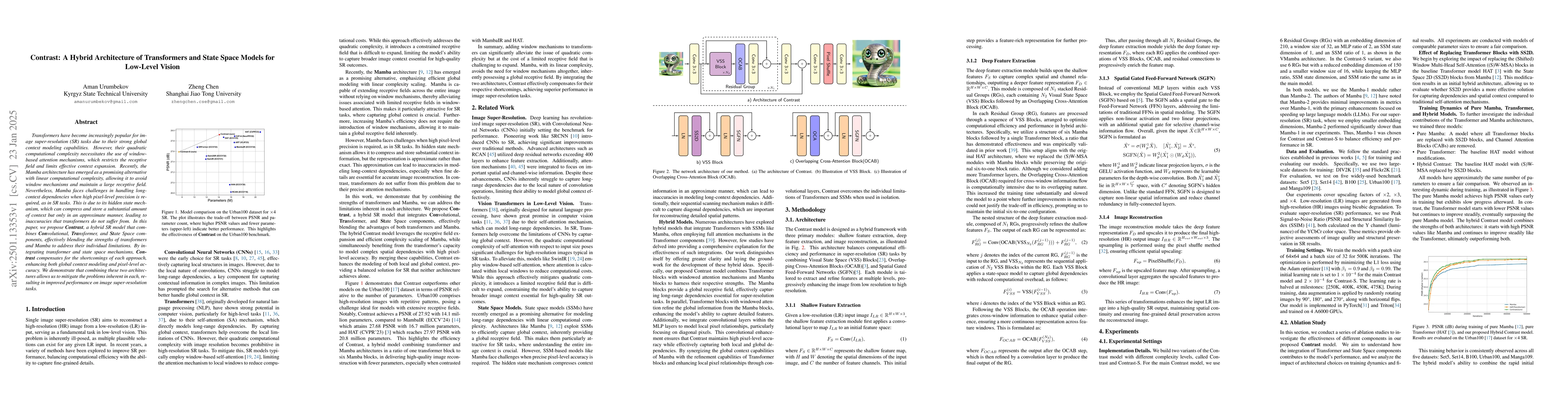 Thumbnail for Contrast: A Hybrid Architecture of Transformers and State Space Models
  for Low-Level Vision