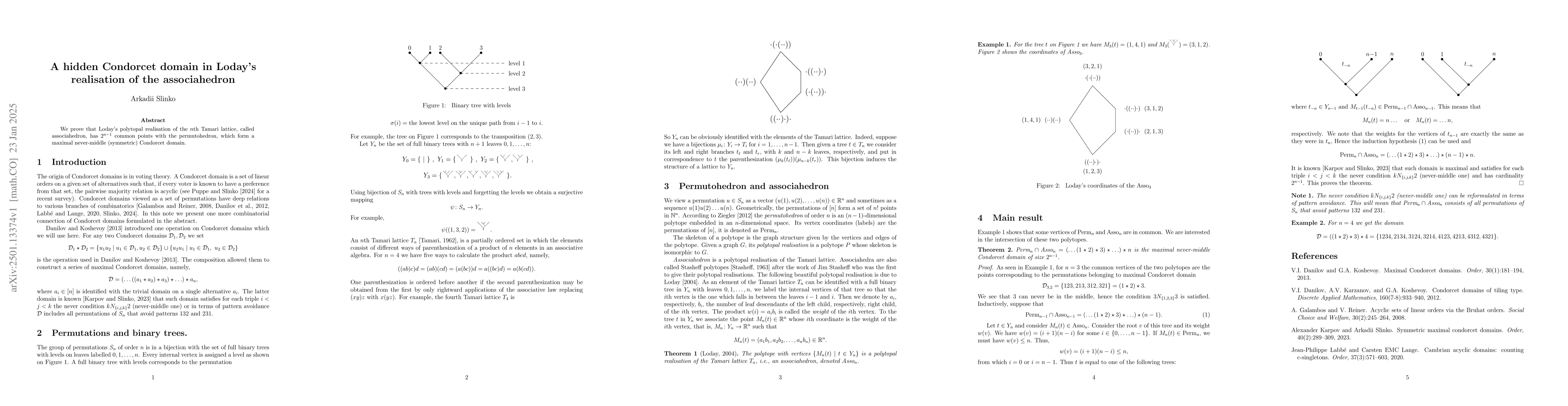 Thumbnail for A hidden Condorcet domain in Loday's realisation of the associahedron