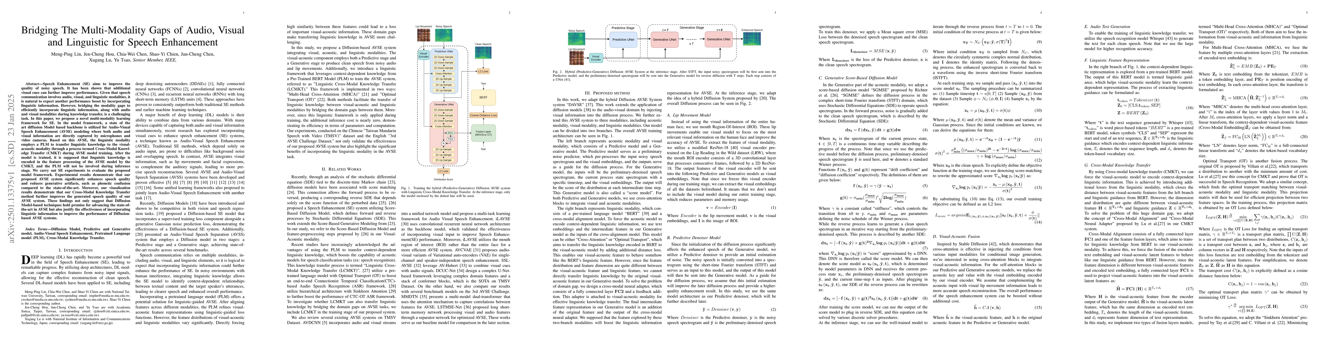 Thumbnail for Bridging The Multi-Modality Gaps of Audio, Visual and Linguistic for
  Speech Enhancement