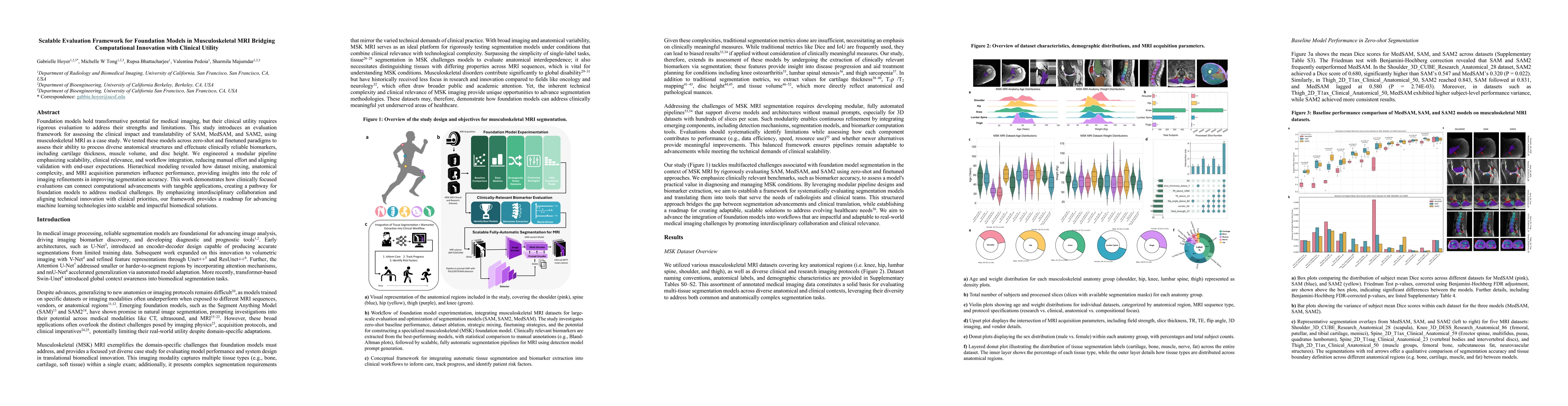 Thumbnail for Scalable Evaluation Framework for Foundation Models in Musculoskeletal
  MRI Bridging Computational Innovation with Clinical Utility