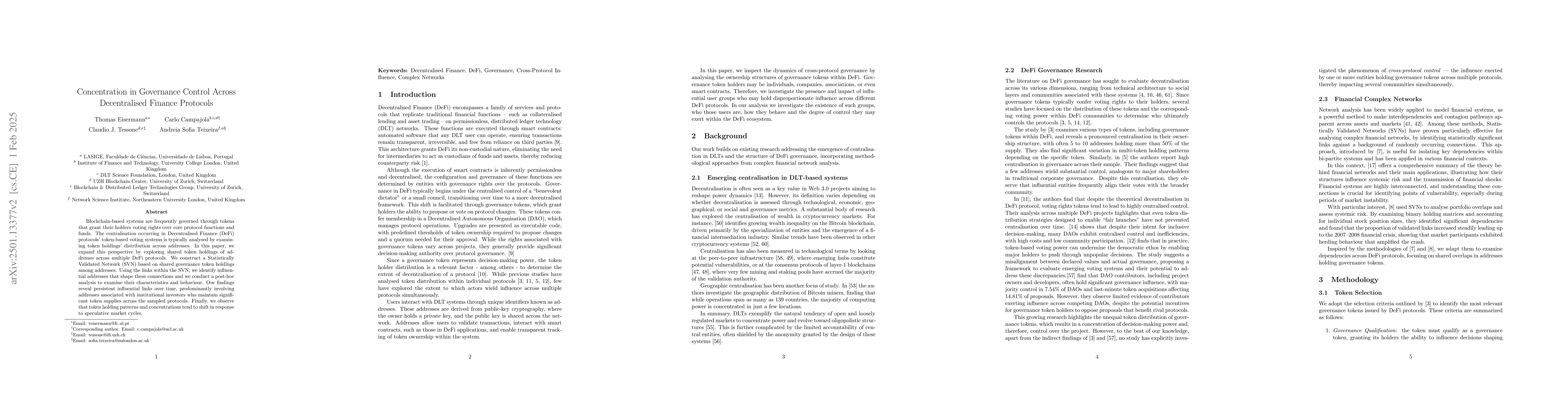 Thumbnail for Concentration in Governance Control Across Decentralised Finance
  Protocols