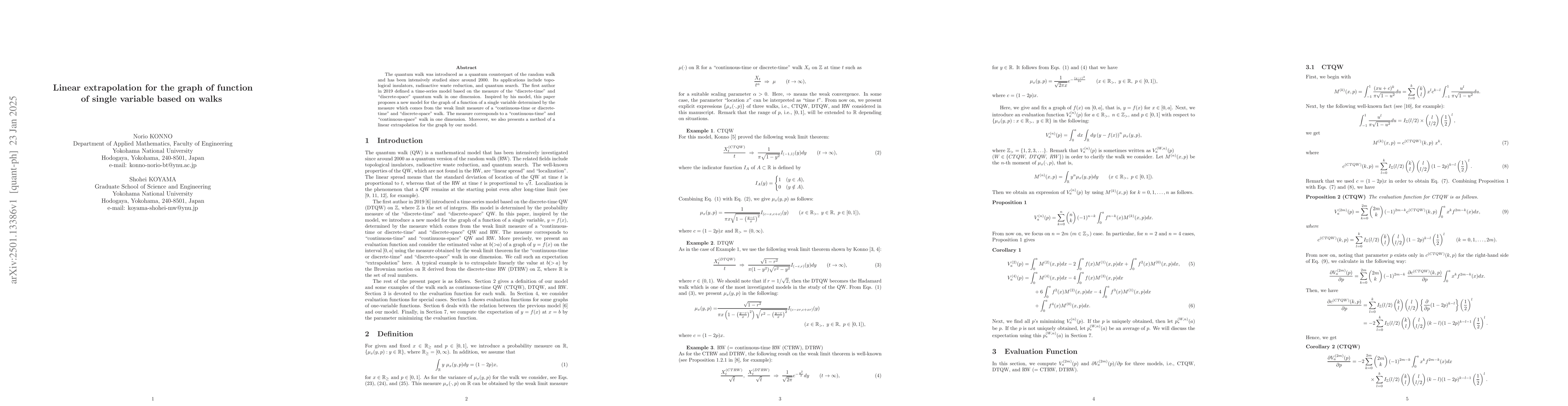 Thumbnail for Linear extrapolation for the graph of function of single variable based
  on walks