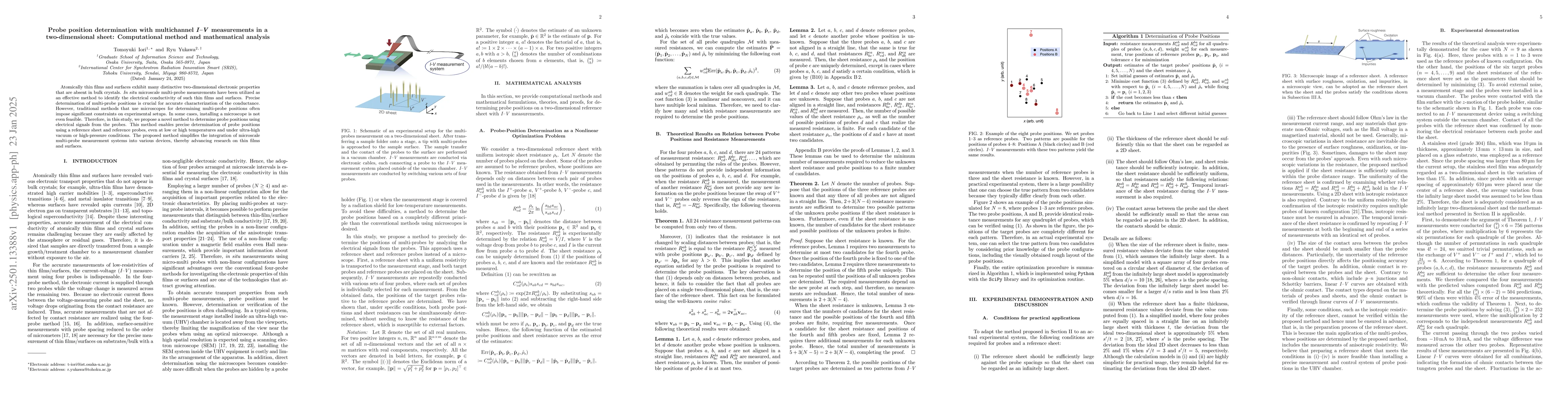 Thumbnail for Probe position determination with multichannel I-V measurements in a
  two-dimensional sheet$\colon$ Computational method and mathematical analysis