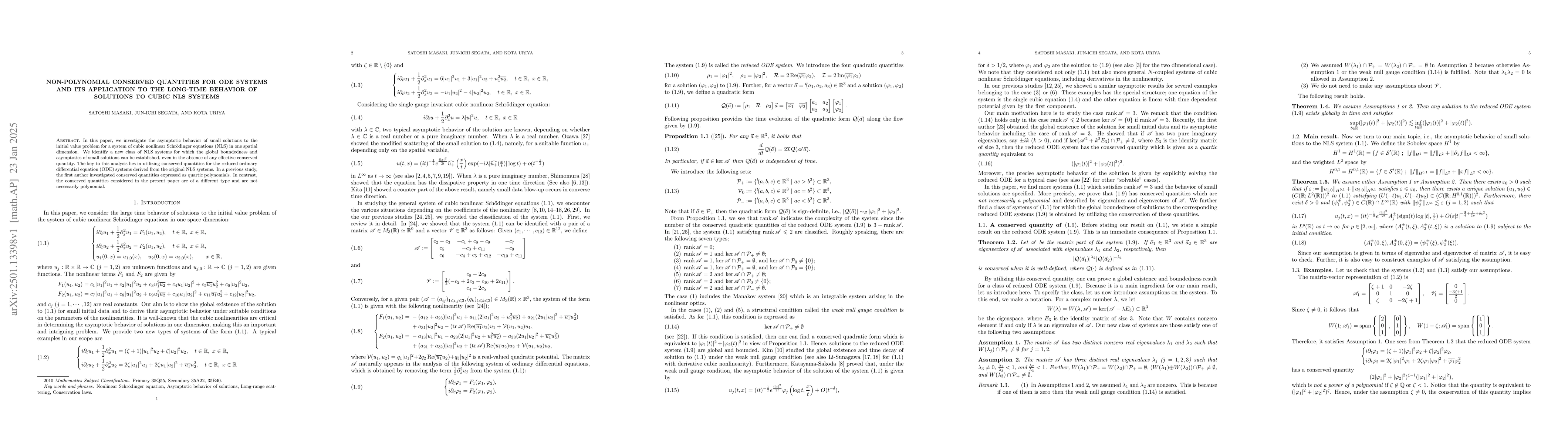 Thumbnail for Non-polynomial conserved quantities for ODE systems and its application
  to the long-time behavior of solutions to cubic NLS systems