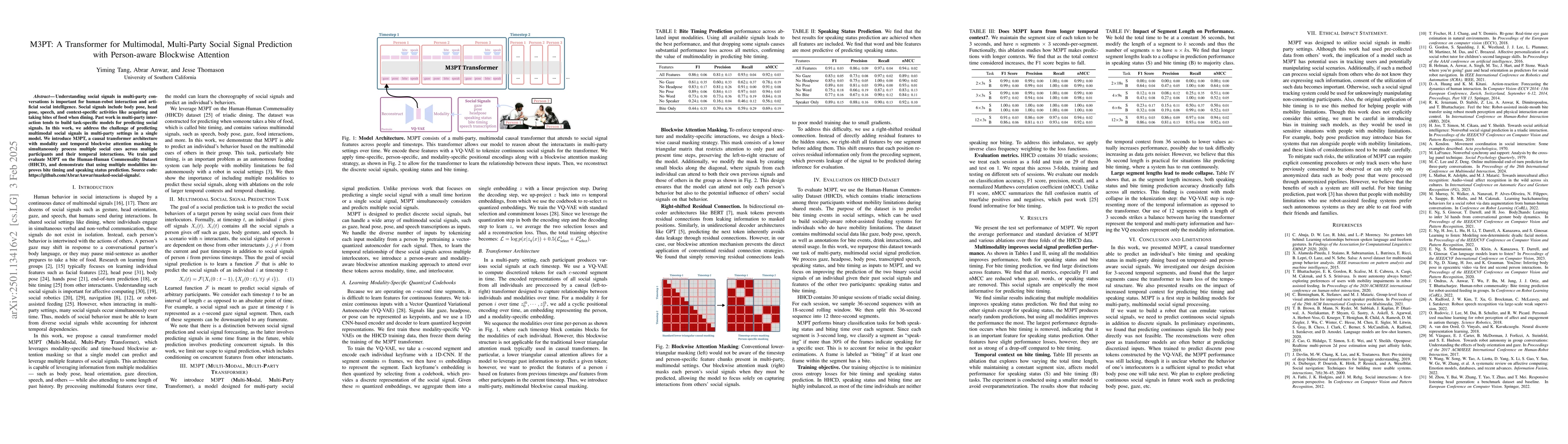 Thumbnail for M3PT: A Transformer for Multimodal, Multi-Party Social Signal Prediction
  with Person-aware Blockwise Attention