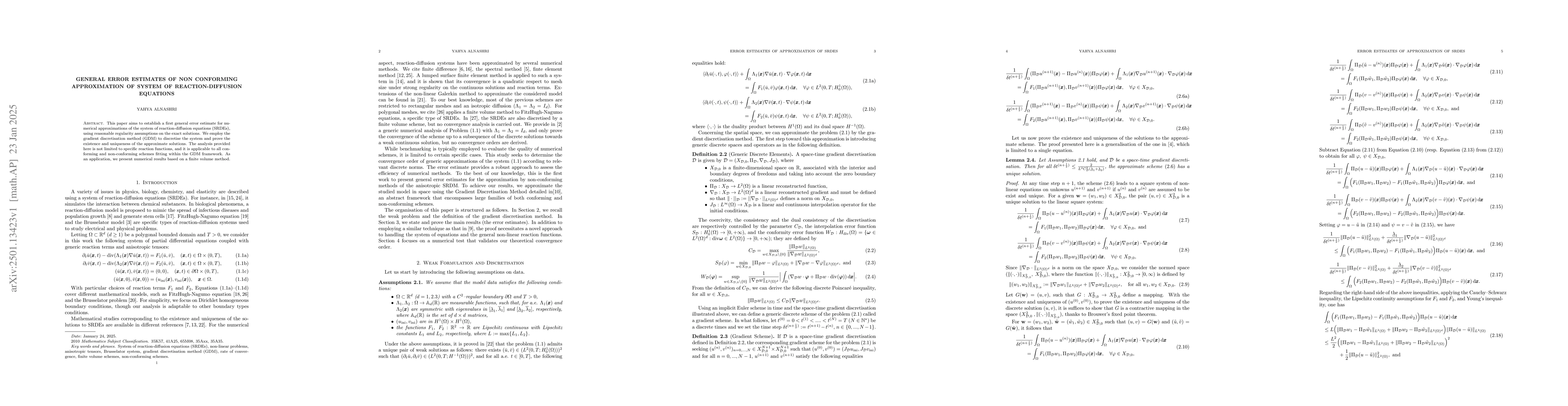 Thumbnail for General Error Estimates of Non Conforming Approximation of System of
  Reaction-Diffusion Equations