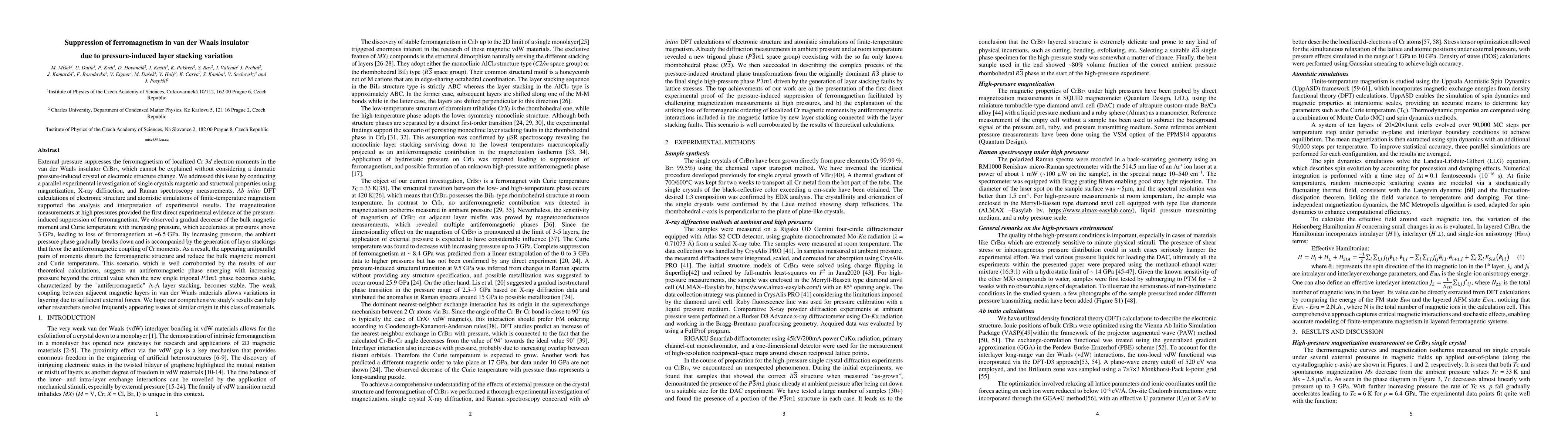 Thumbnail for Suppression of ferromagnetism in van der Waals insulator due to
  pressure-induced layer stacking variation