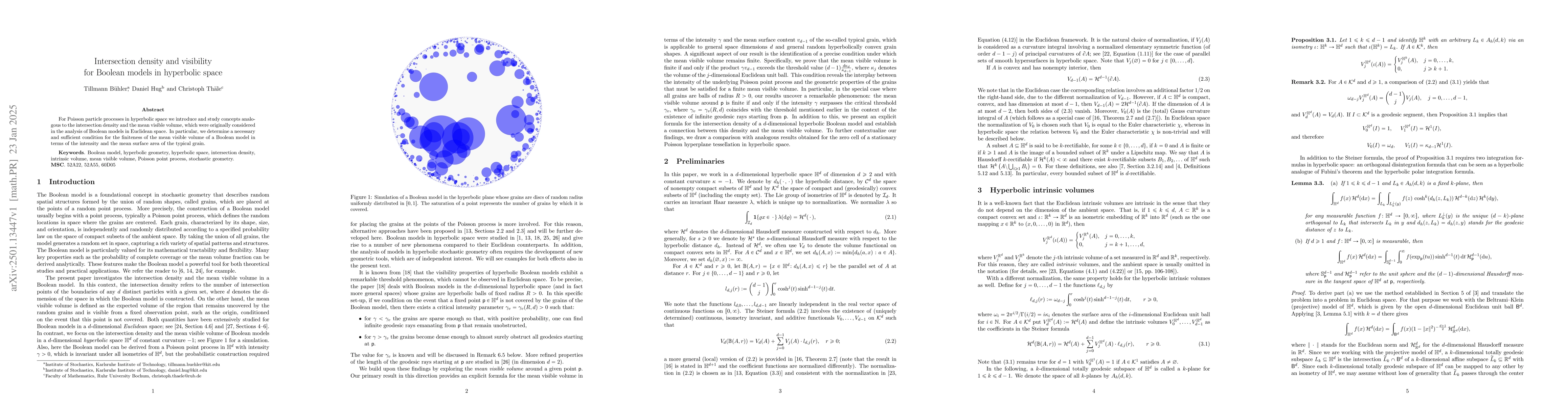 Thumbnail for Intersection density and visibility for Boolean models in hyperbolic
  space
