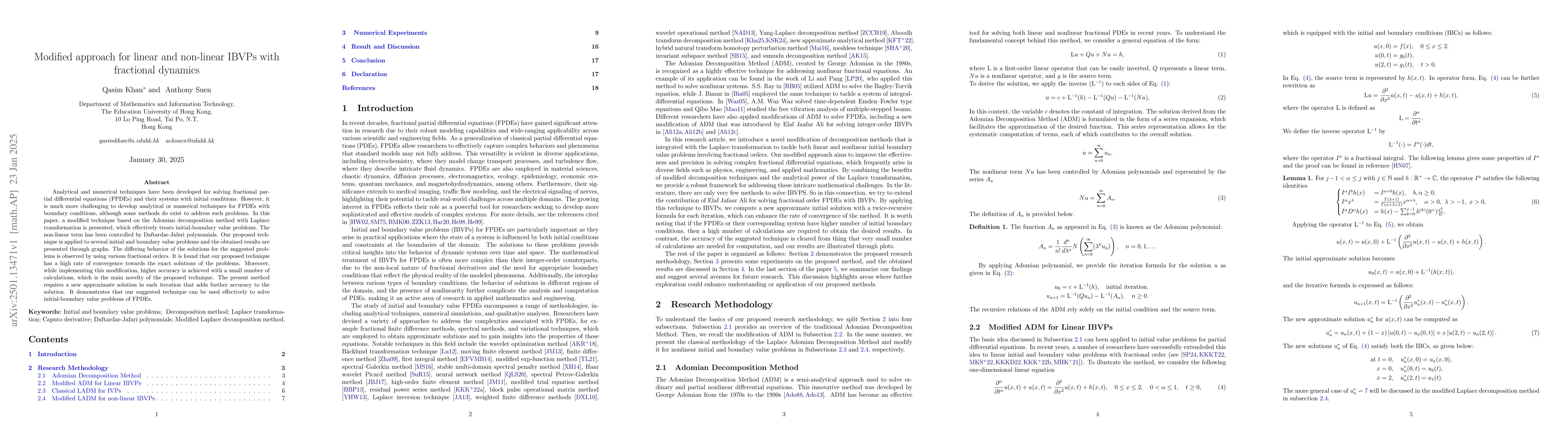 Thumbnail for Modified approach for linear and non-linear IBVPs with fractional
  dynamics