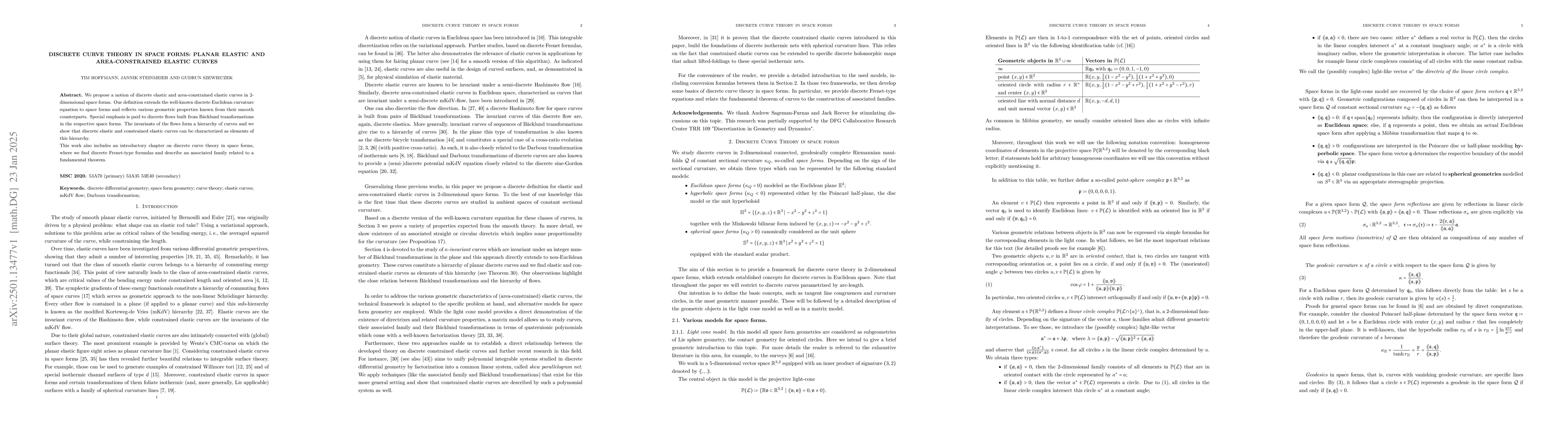 Thumbnail for Discrete curve theory in space forms: planar elastic and
  area-constrained elastic curves
