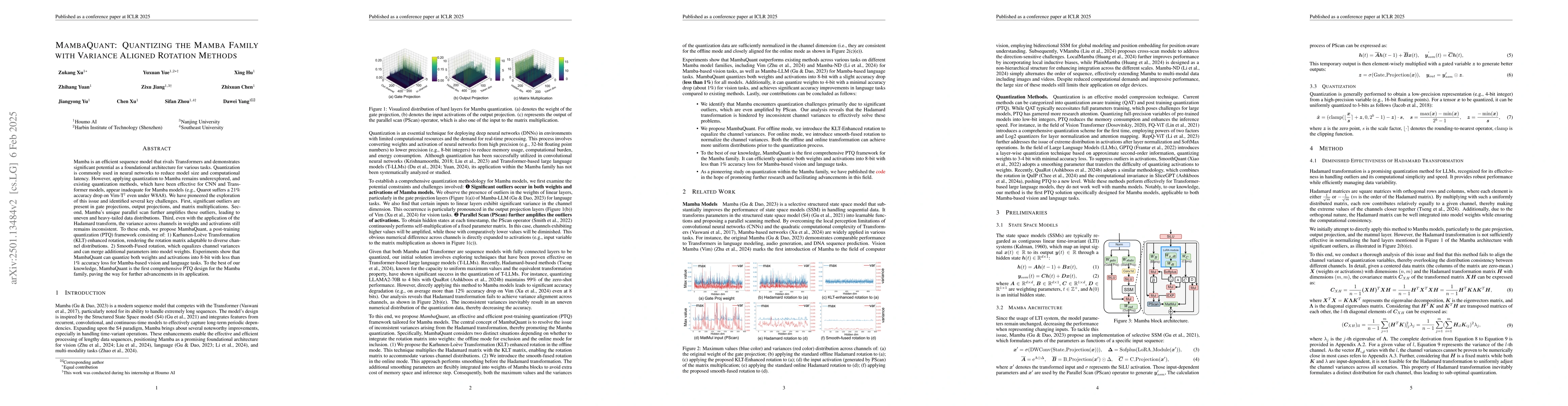 Thumbnail for MambaQuant: Quantizing the Mamba Family with Variance Aligned Rotation
  Methods