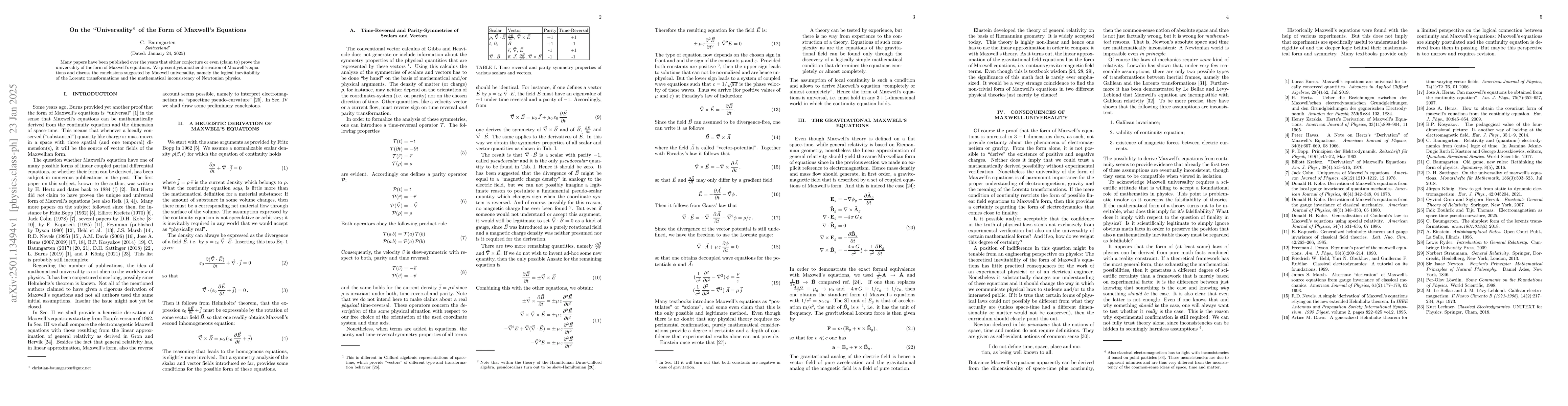 Thumbnail for On the "Universality" of the Form of Maxwell's Equations