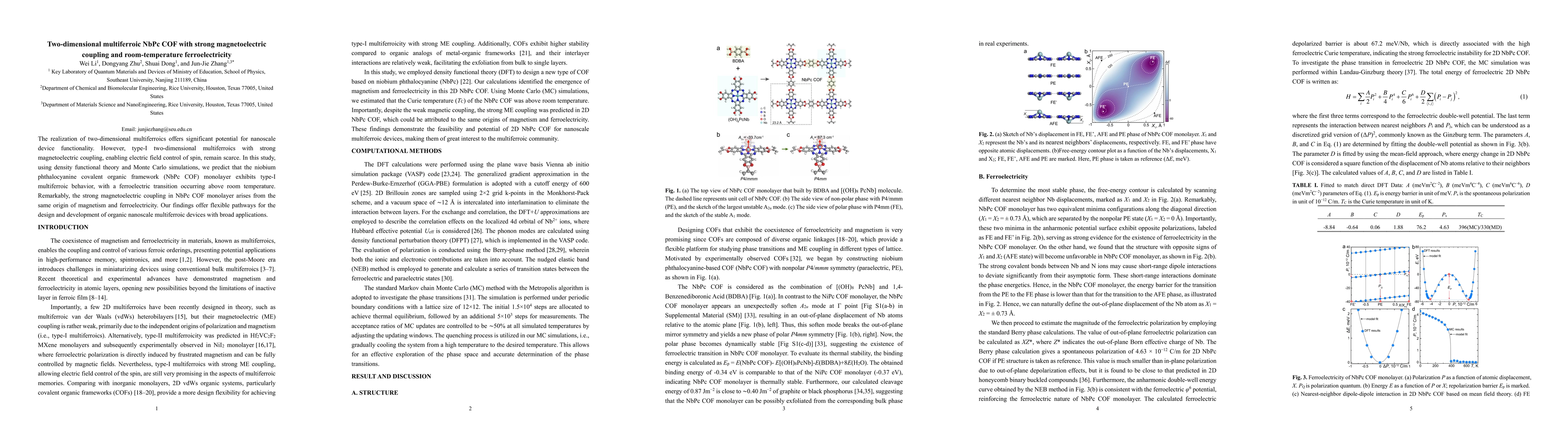 Thumbnail for Two-dimensional multiferroic NbPc COF with strong magnetoelectric
  coupling and room-temperature ferroelectricity
