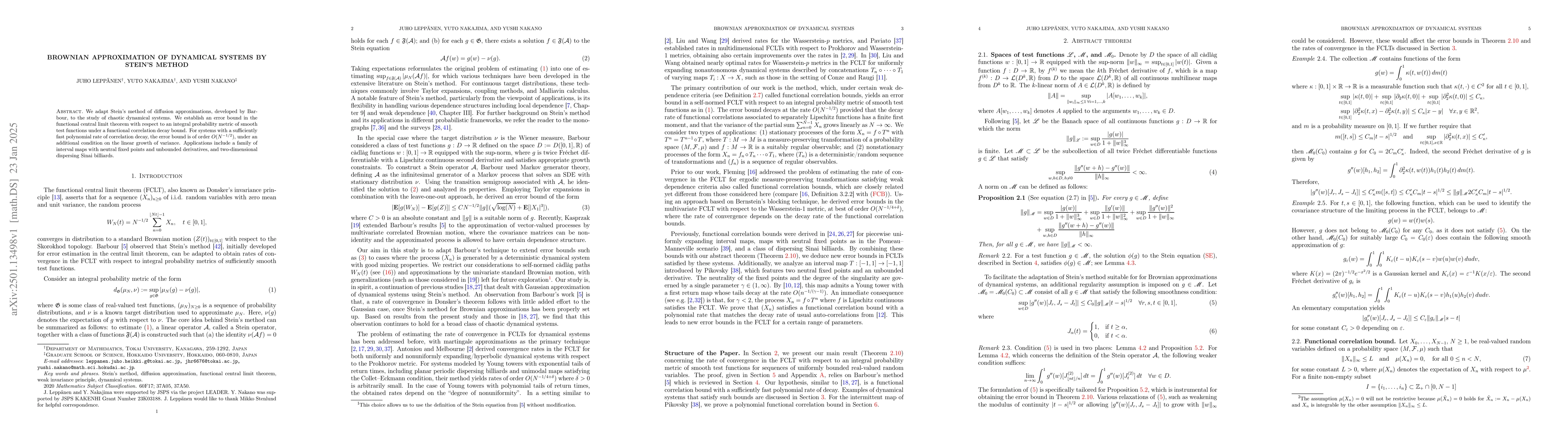 Thumbnail for Brownian approximation of dynamical systems by Stein's method
