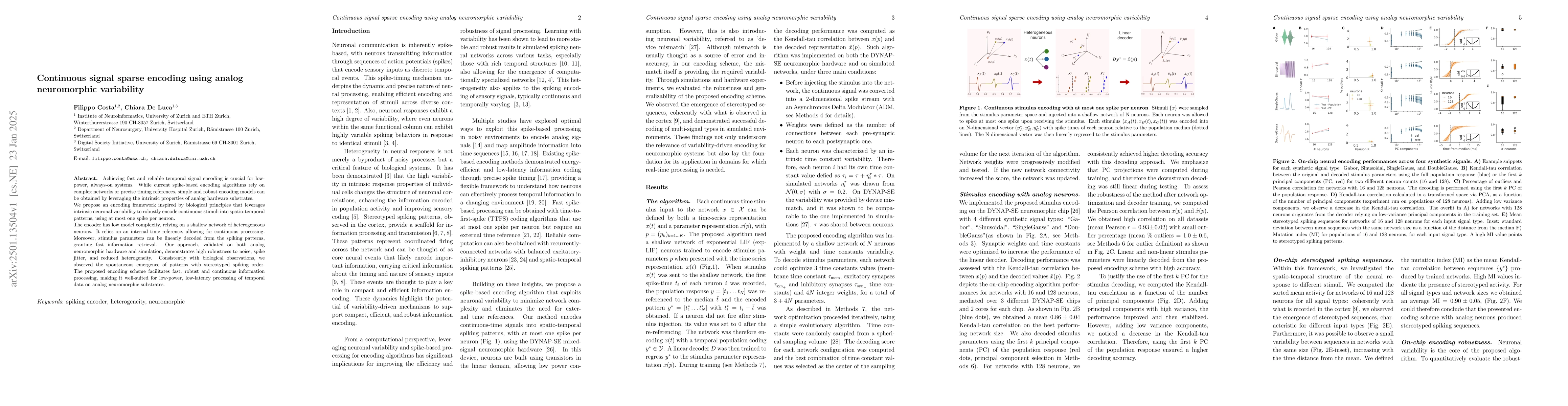 Thumbnail for Continuous signal sparse encoding using analog neuromorphic variability