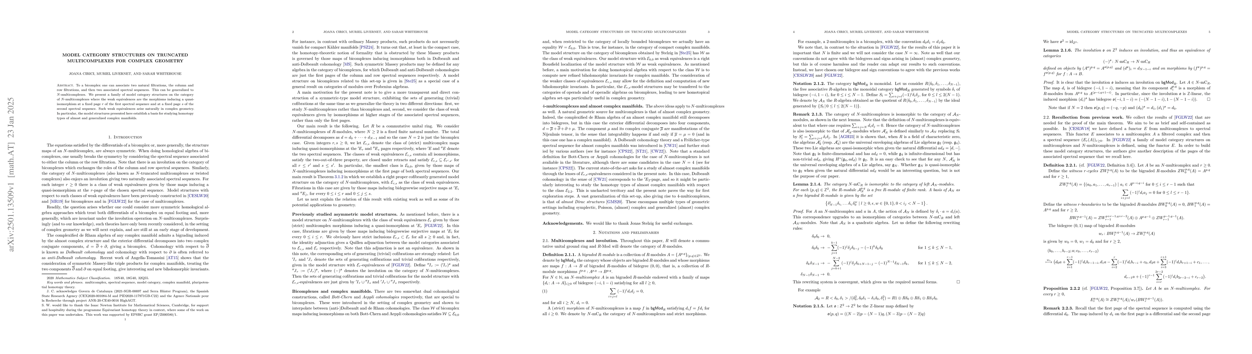 Thumbnail for Model category structures on truncated multicomplexes for complex
  geometry