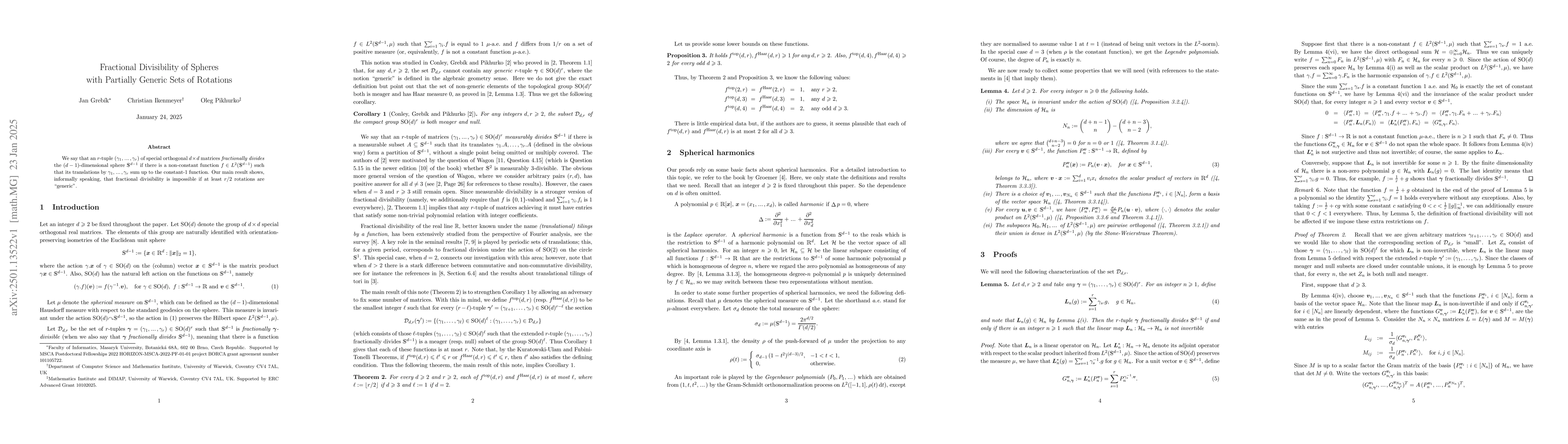 Thumbnail for Fractional Divisibility of Spheres with Partially Generic Sets of
  Rotations