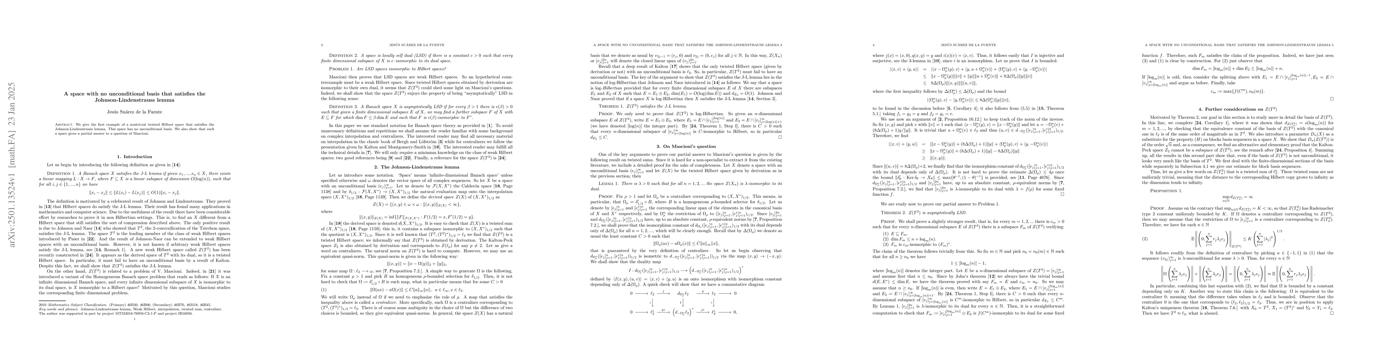 Thumbnail for A space with no unconditional basis that satisfies the
  Johnson-Lindenstrauss lemma