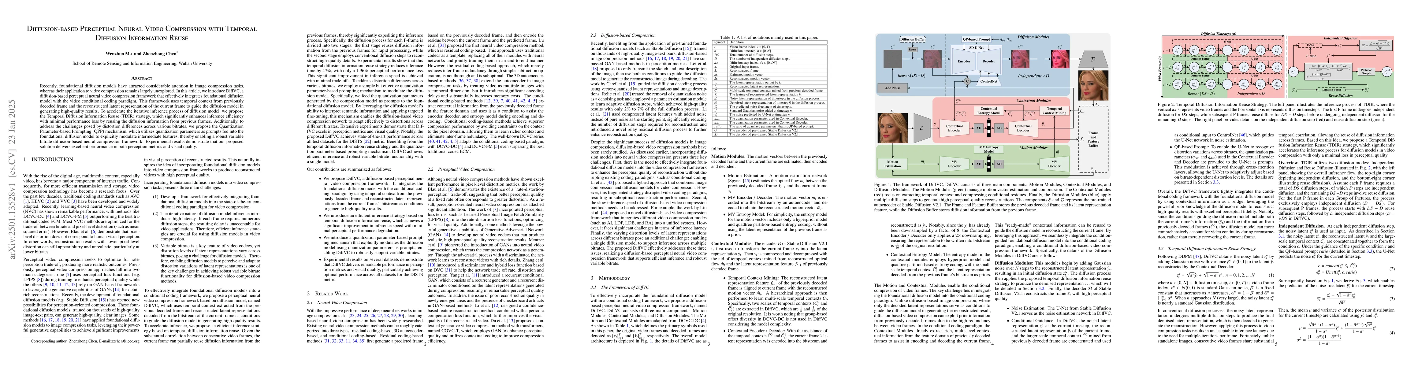 Thumbnail for Diffusion-based Perceptual Neural Video Compression with Temporal
  Diffusion Information Reuse