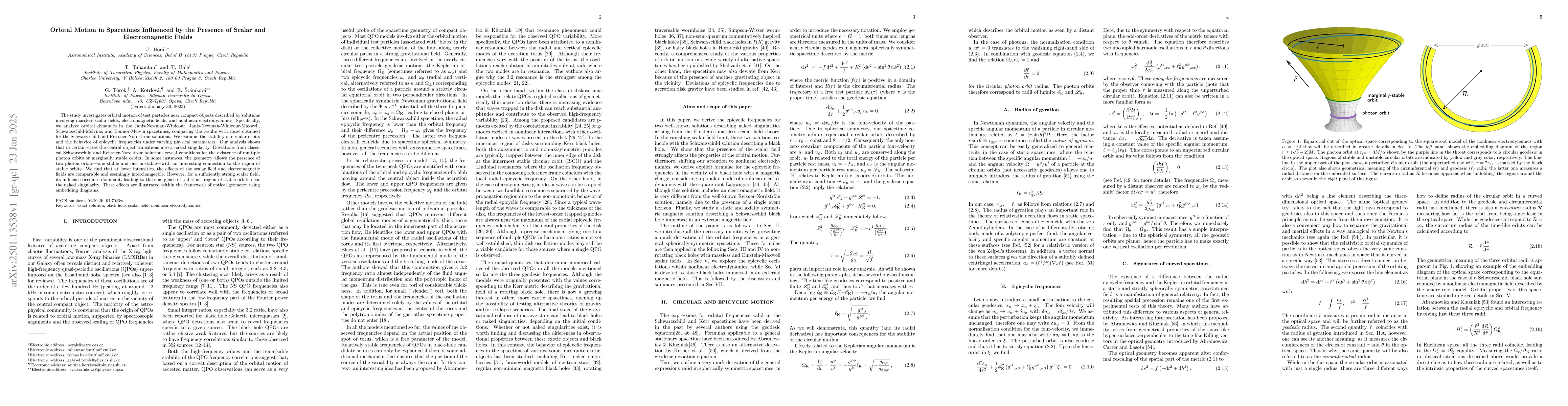 Thumbnail for Orbital Motion in Spacetimes Influenced by the Presence of Scalar and
  Electromagnetic Fields