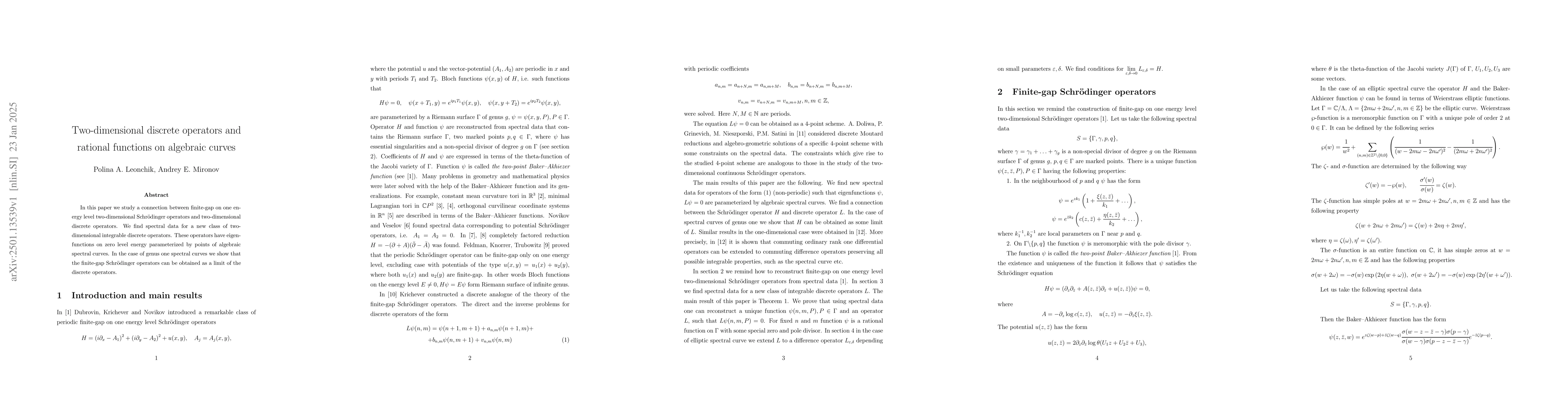 Thumbnail for Two-dimensional discrete operators and rational functions on algebraic
  curves