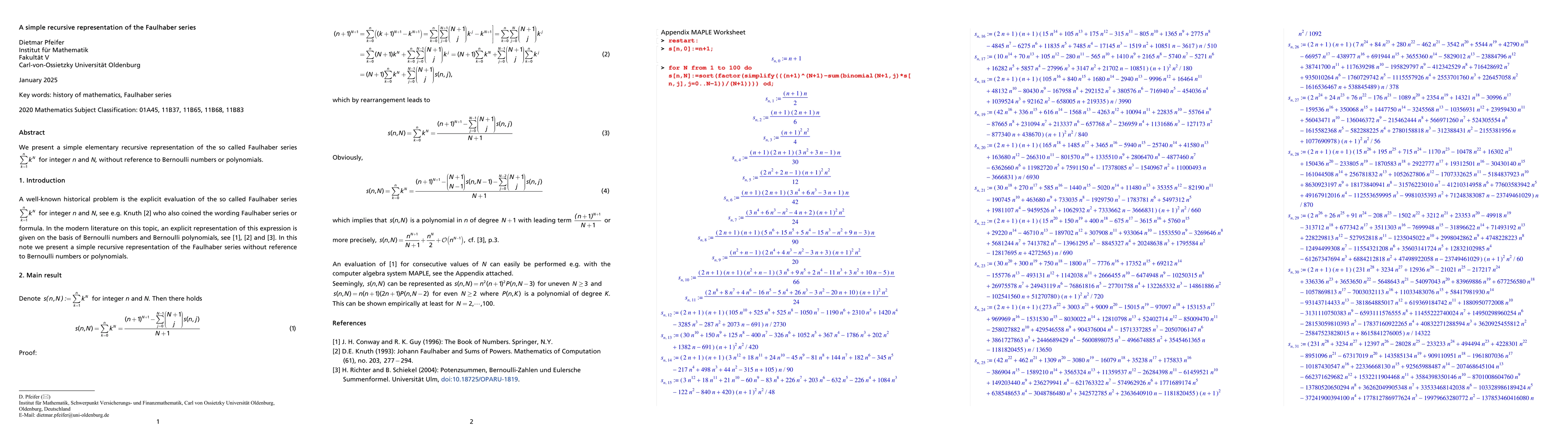 Thumbnail for A simple recursive representation of the Faulhaber series
