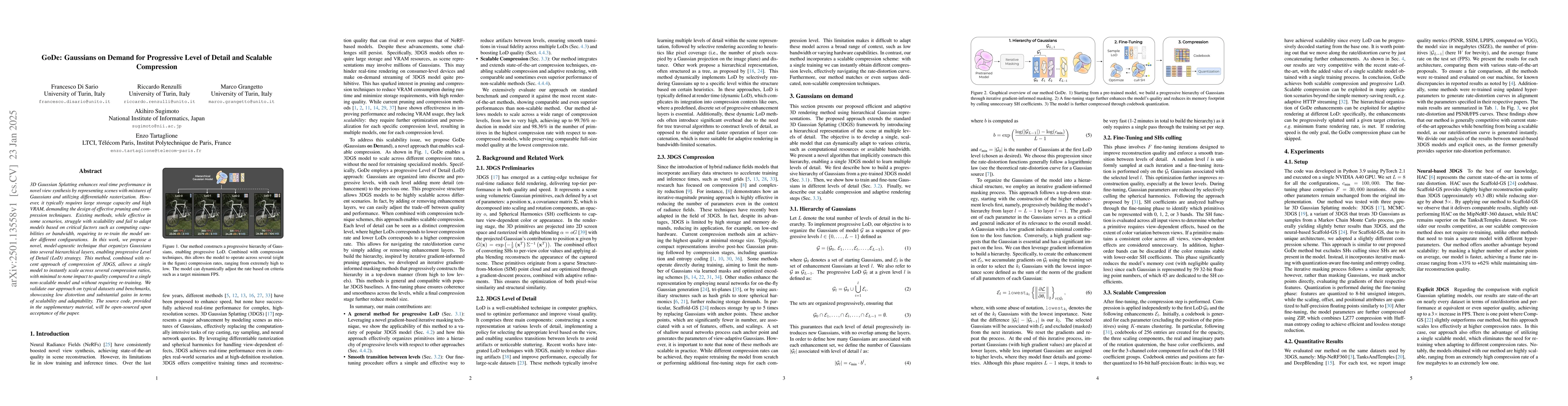 Thumbnail for GoDe: Gaussians on Demand for Progressive Level of Detail and Scalable
  Compression