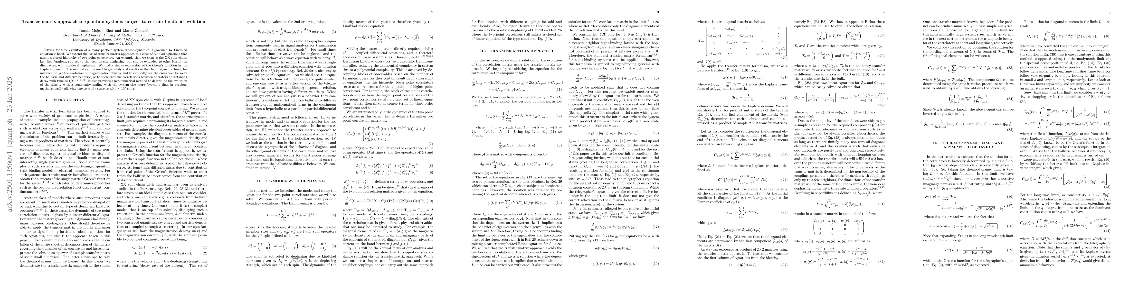 Thumbnail for Transfer matrix approach to quantum systems subject to certain Lindblad
  evolution