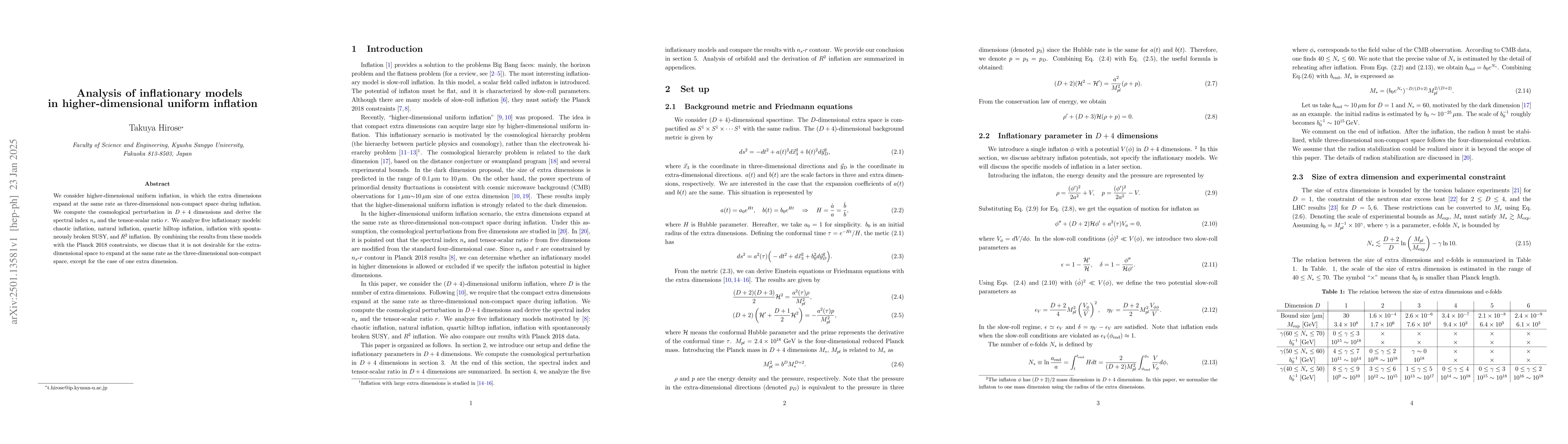 Thumbnail for Analysis of inflationary models in higher-dimensional uniform inflation