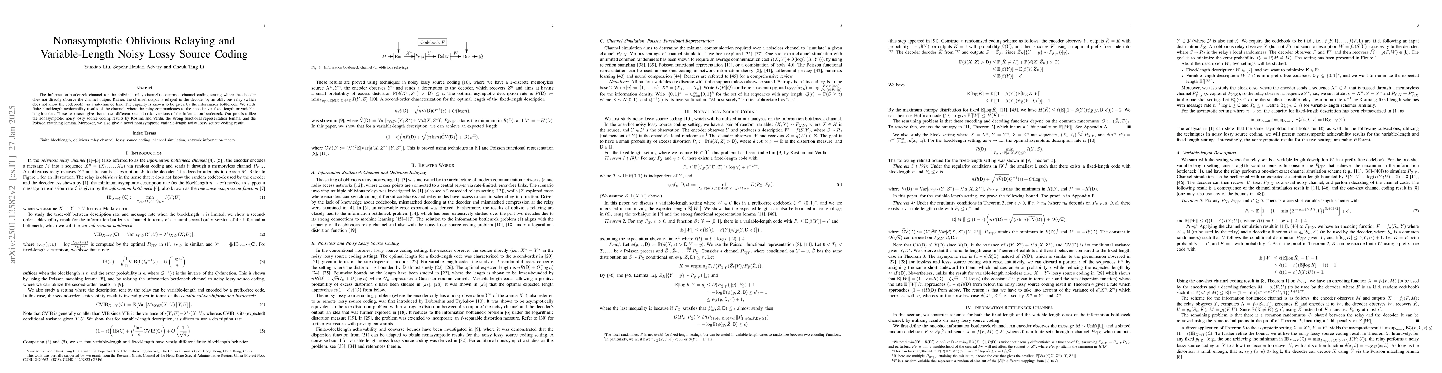 Thumbnail for Nonasymptotic Oblivious Relaying and Variable-Length Noisy Lossy Source
  Coding