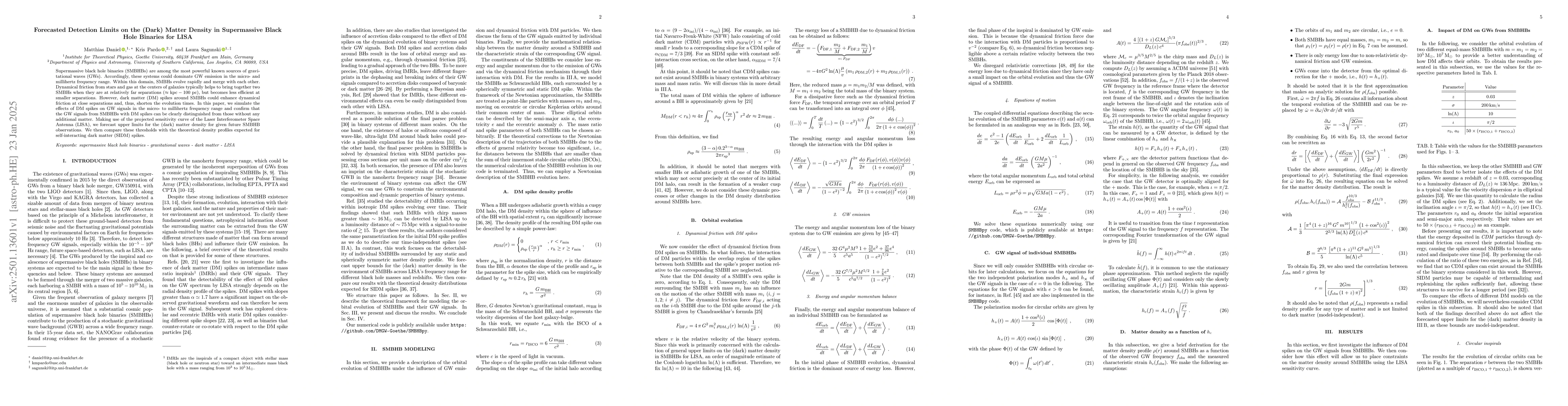Thumbnail for Forecasted Detection Limits on the (Dark) Matter Density in Supermassive
  Black Hole Binaries for LISA