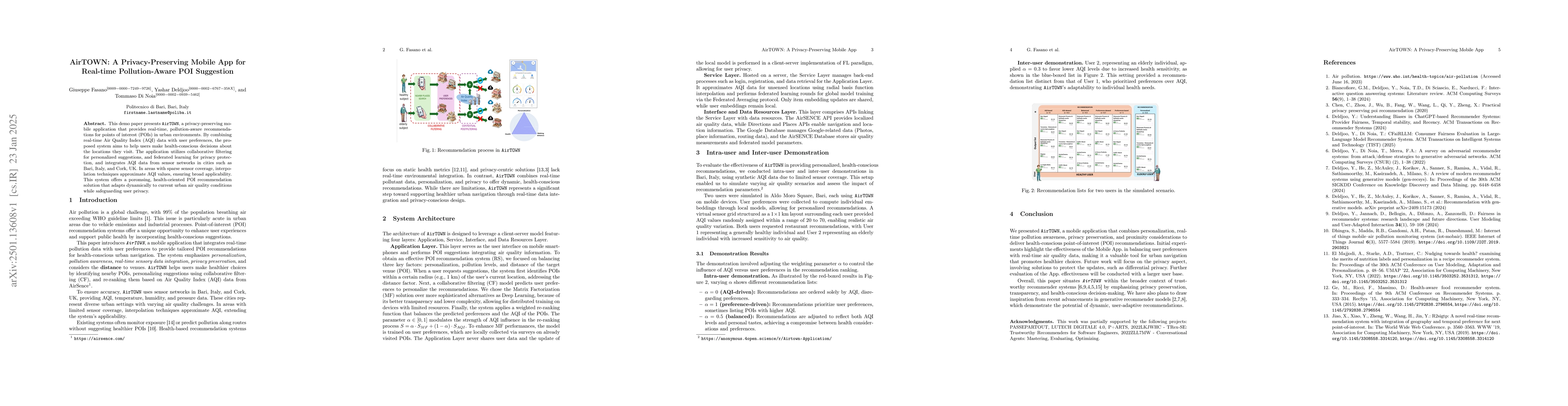 Thumbnail for AirTOWN: A Privacy-Preserving Mobile App for Real-time Pollution-Aware
  POI Suggestion