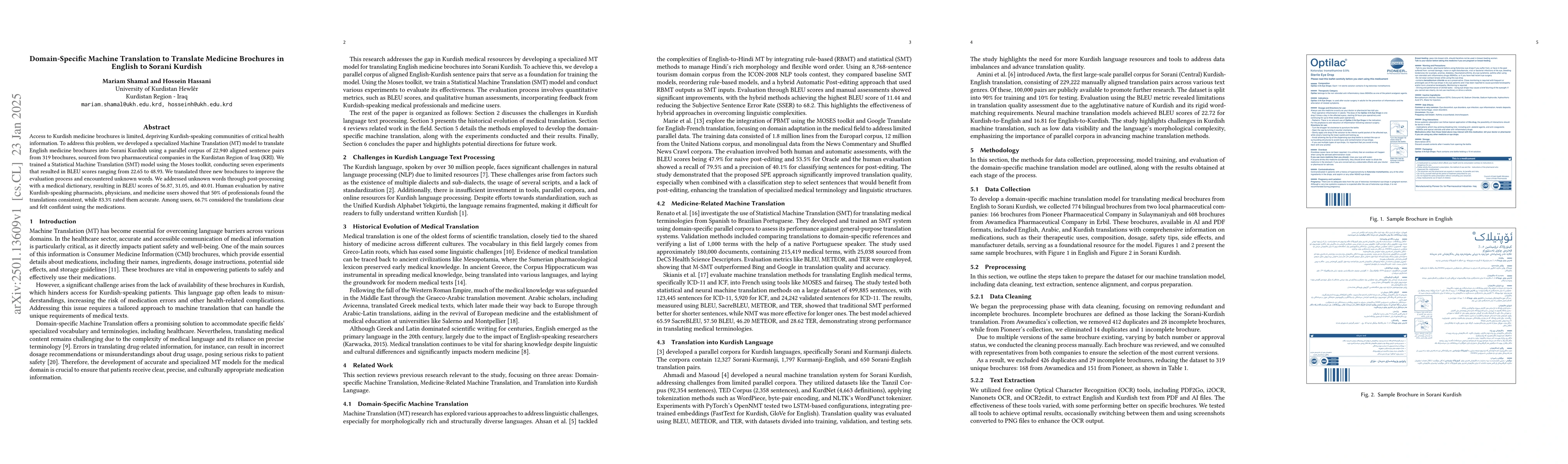 Thumbnail for Domain-Specific Machine Translation to Translate Medicine Brochures in
  English to Sorani Kurdish