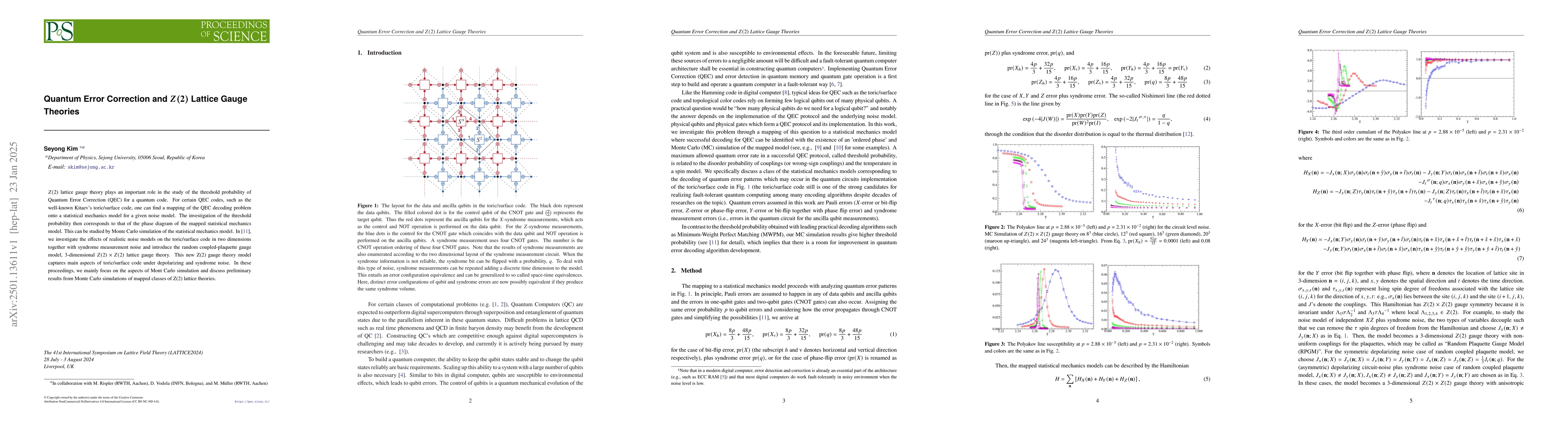 Thumbnail for Quantum Error Correction and $Z(2)$ Lattice Gauge Theories