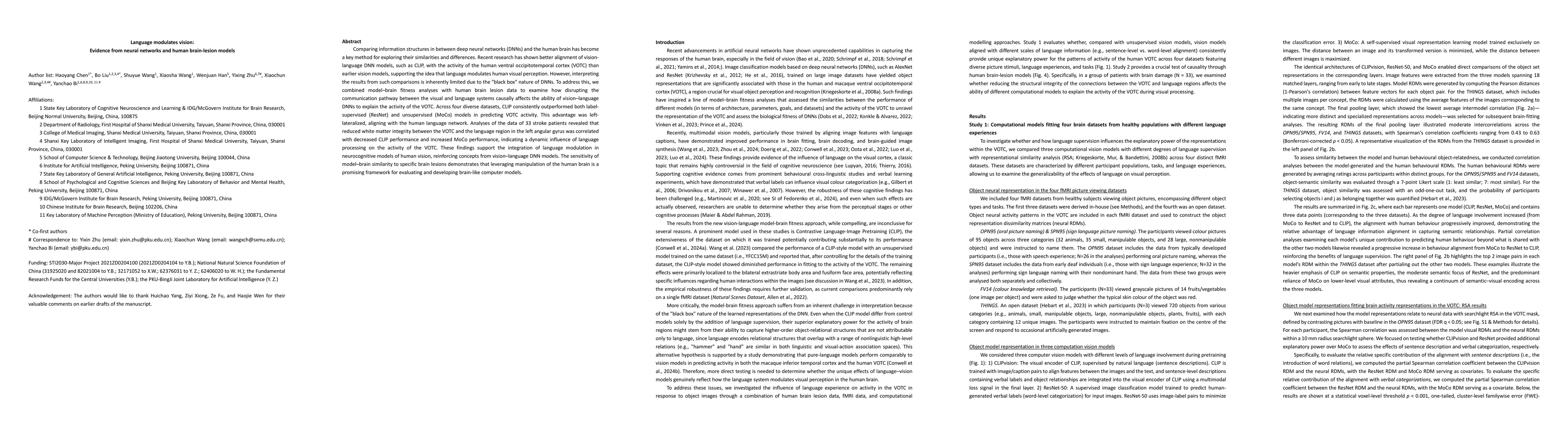 Thumbnail for Language modulates vision: Evidence from neural networks and human
  brain-lesion models