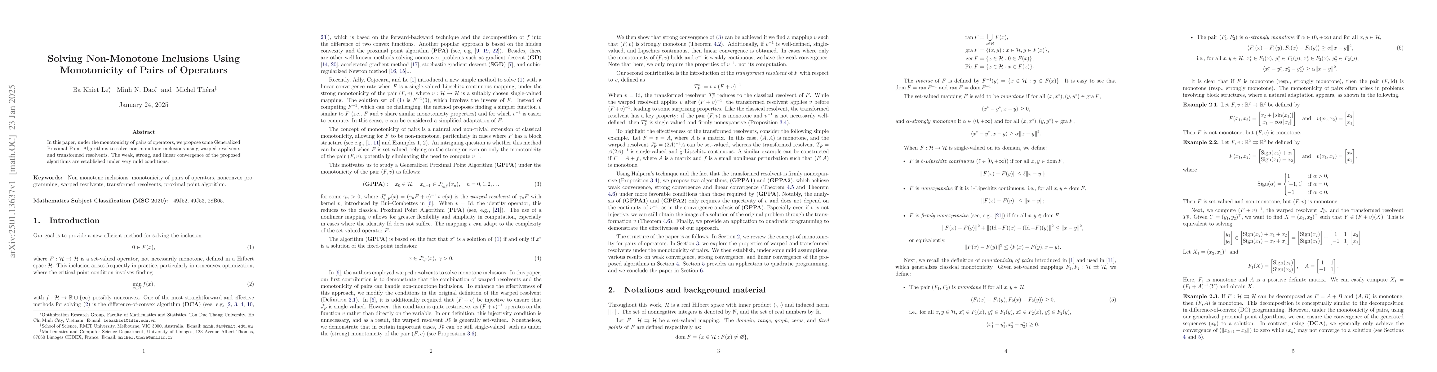 Thumbnail for Solving Non-Monotone Inclusions Using Monotonicity of Pairs of Operators