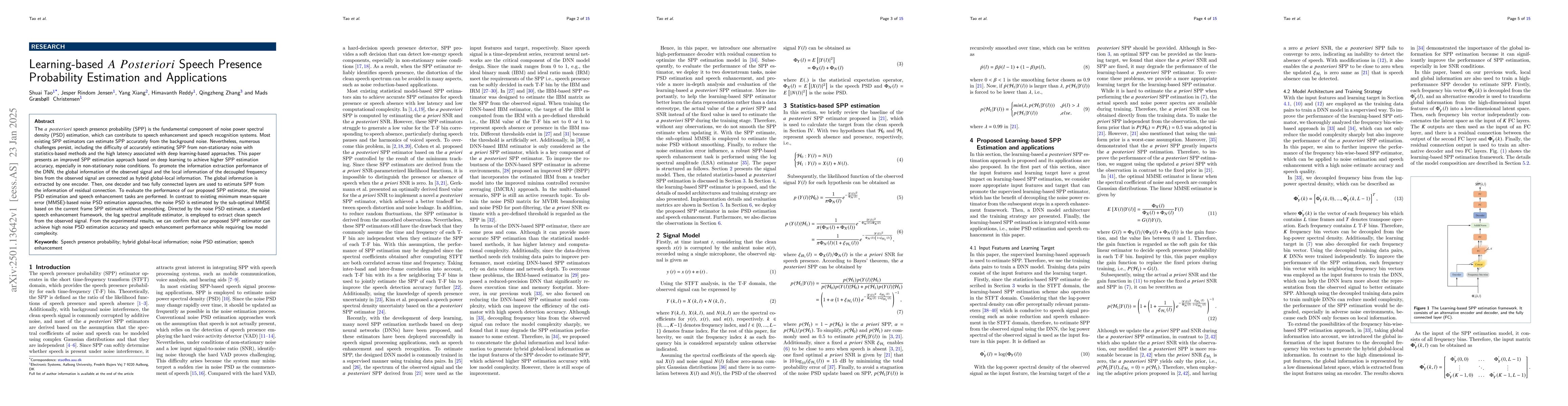 Thumbnail for Learning-based A Posteriori Speech Presence Probability Estimation and
  Applications