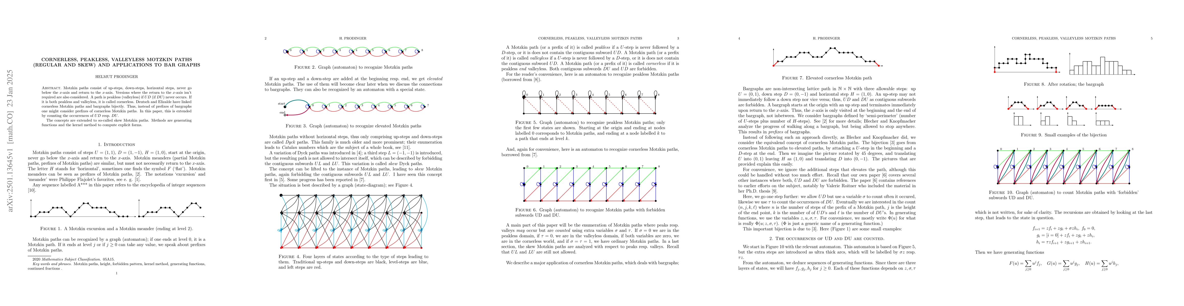 Thumbnail for Cornerless, peakless, valleyless Motzkin paths (regular and skew) and
  applications to bargraphs