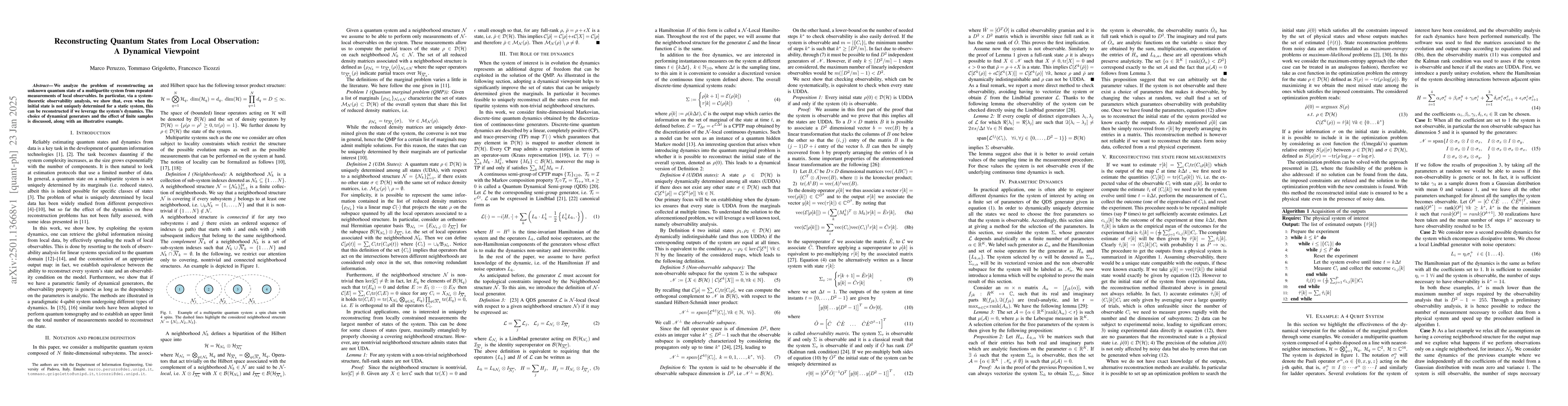Thumbnail for Reconstructing Quantum States from Local Observation: A Dynamical
  Viewpoint