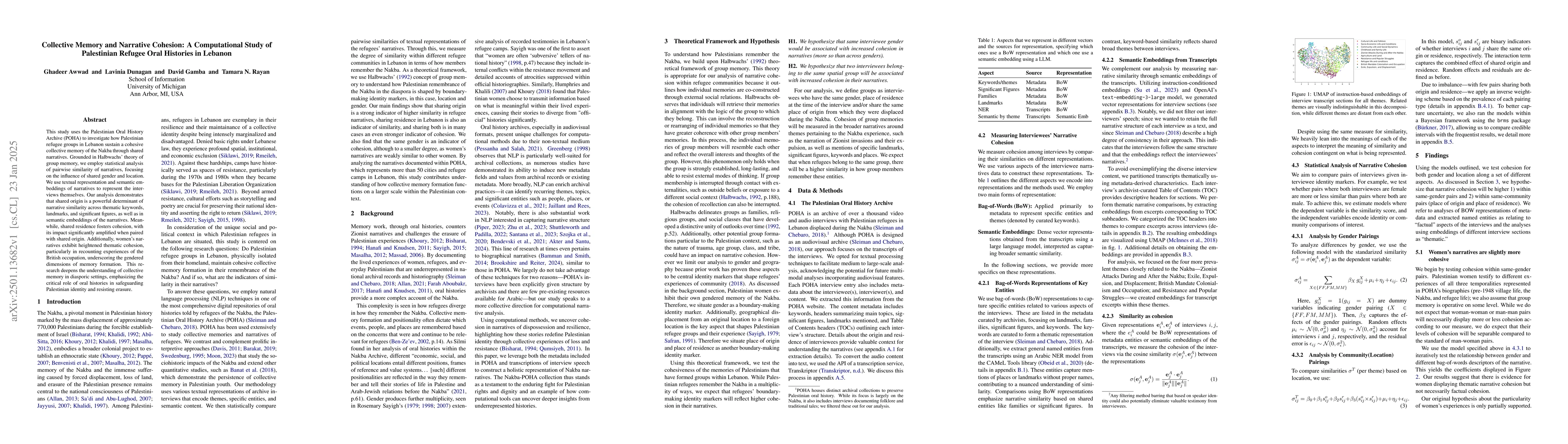 Thumbnail for Collective Memory and Narrative Cohesion: A Computational Study of
  Palestinian Refugee Oral Histories in Lebanon