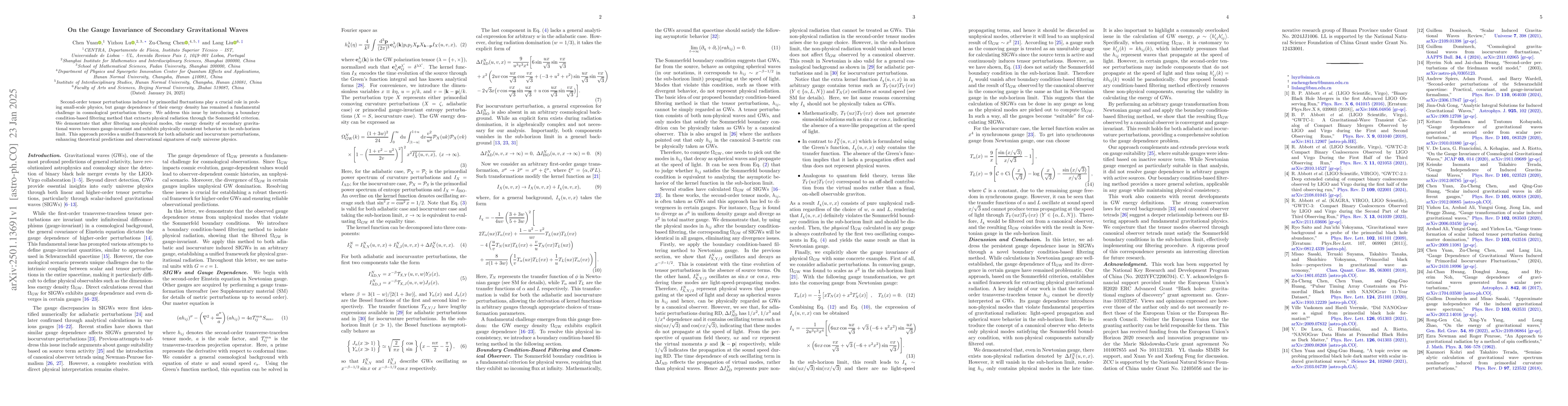 Thumbnail for On the Gauge Invariance of Secondary Gravitational Waves