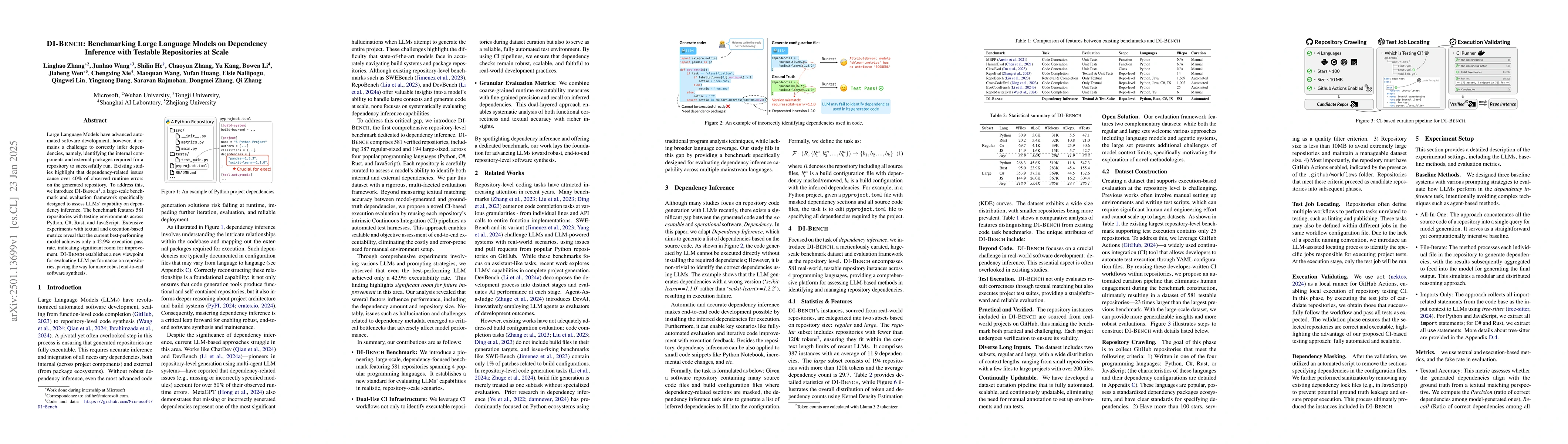 Thumbnail for DI-BENCH: Benchmarking Large Language Models on Dependency Inference
  with Testable Repositories at Scale