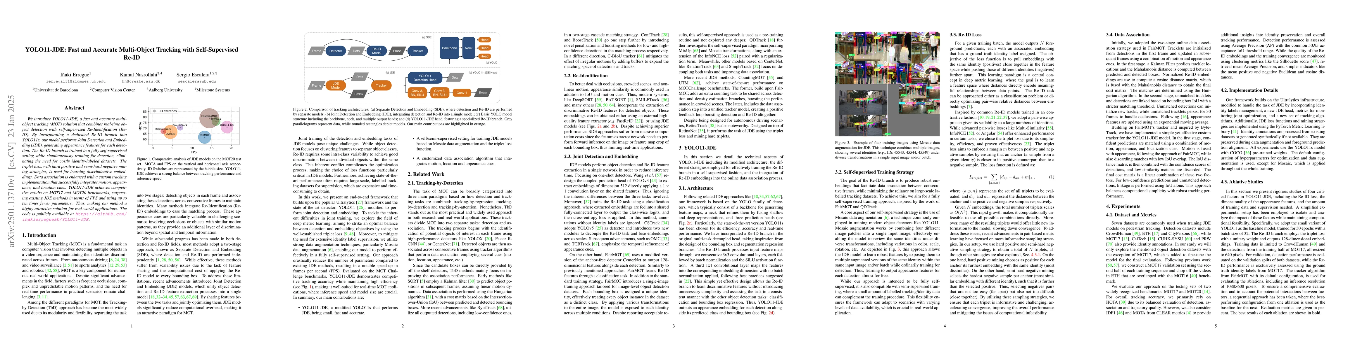 Thumbnail for YOLO11-JDE: Fast and Accurate Multi-Object Tracking with Self-Supervised
  Re-ID