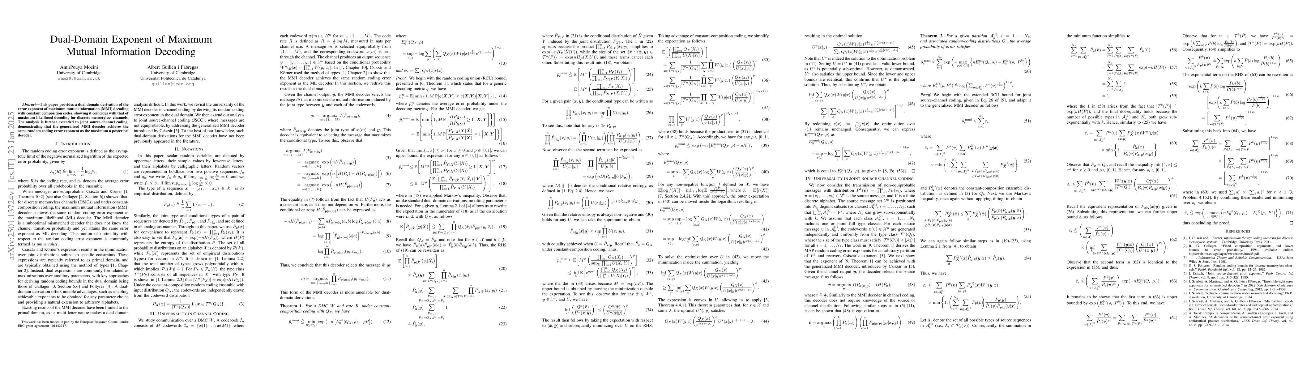 Thumbnail for Dual-Domain Exponent of Maximum Mutual Information Decoding