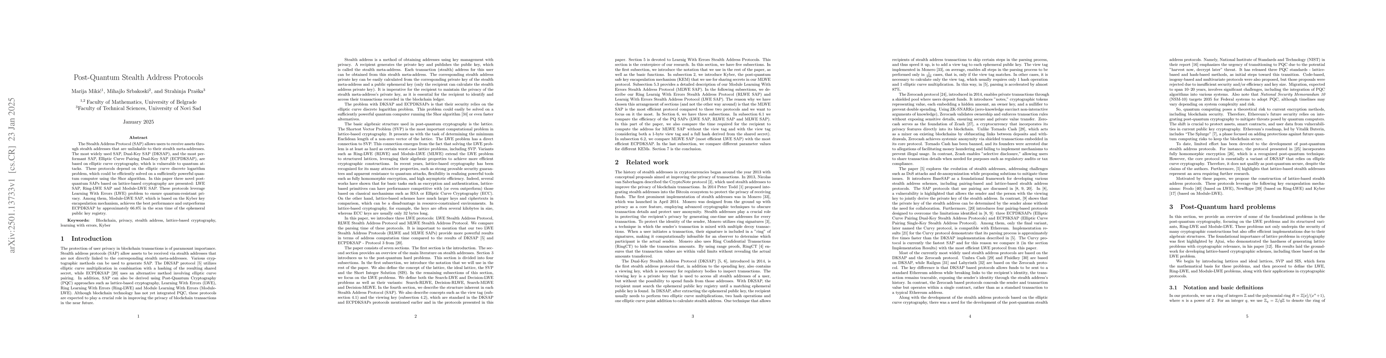 Thumbnail for Post-Quantum Stealth Address Protocols