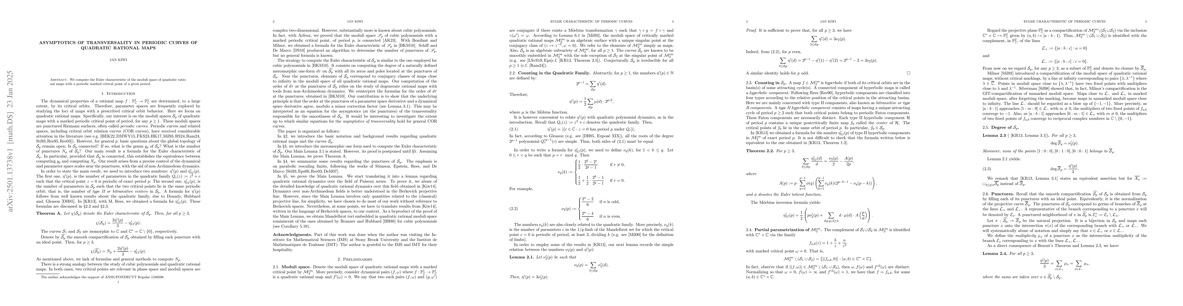 Thumbnail for Asymptotics of Transversality in Periodic Curves of Quadratic Rational
  Maps