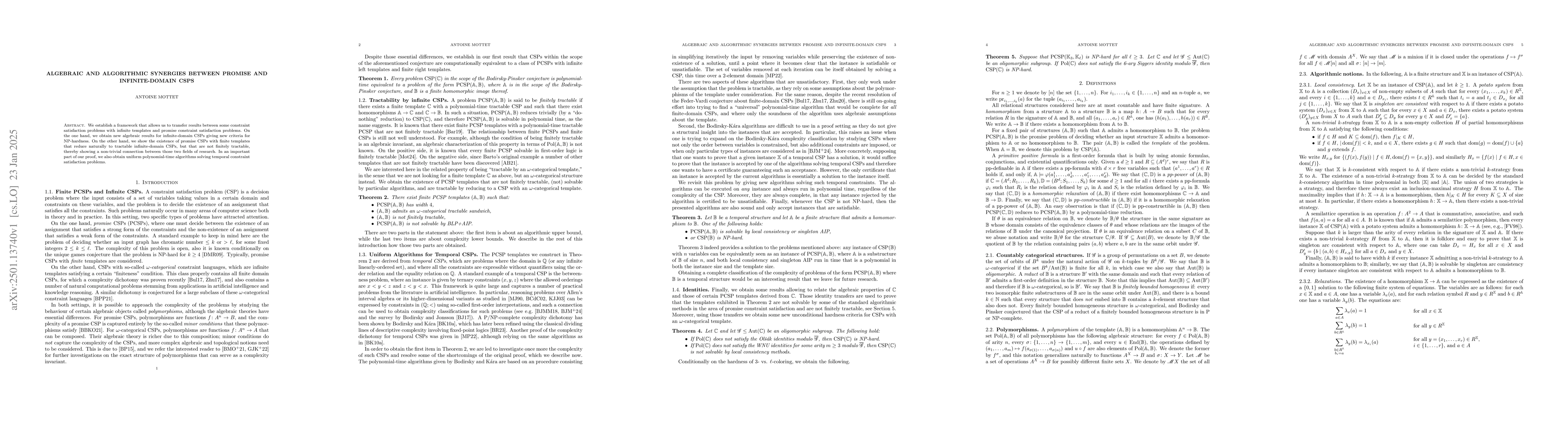 Thumbnail for Algebraic and algorithmic synergies between promise and infinite-domain
  CSPs